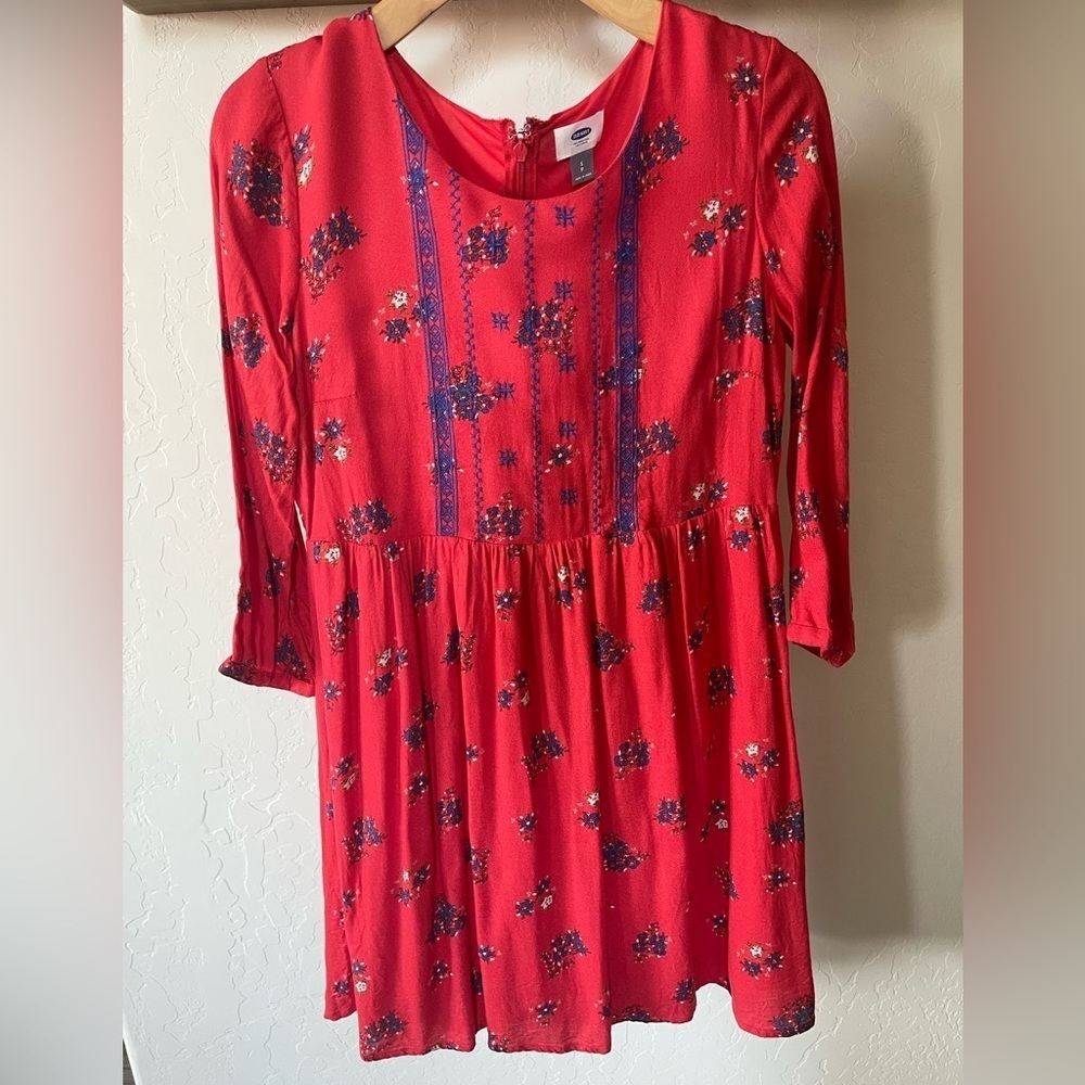 Old Navy| Women’s Boho Red Embroidered Floral Dress, Size Small•••